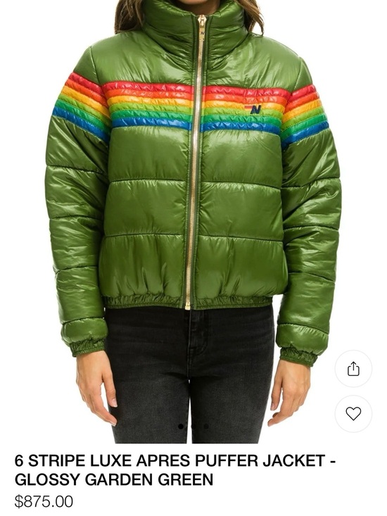 Aviator Nation Jackets & Blazers - 6 STRIPE LUXE APRES PUFFER JACKET GLOSSY GARDEN GREEN